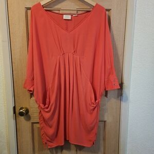 Medium Anthropologie Edme & Esyllte  Coral 3/4 Sleeve Tunic Dress